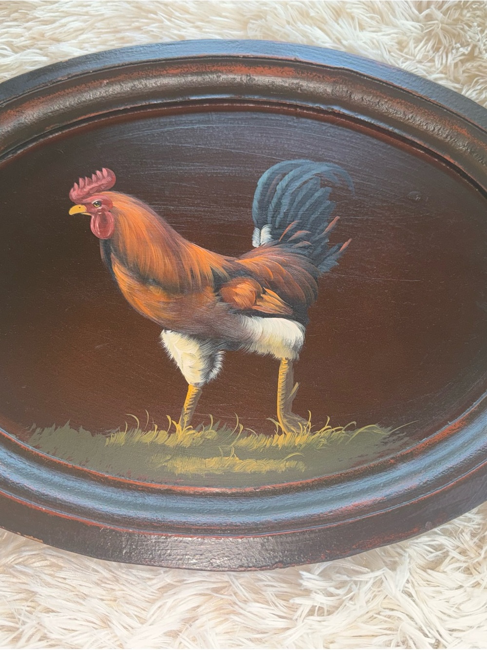 Rustic Hand-Painted Rooster Tray/Wall Art